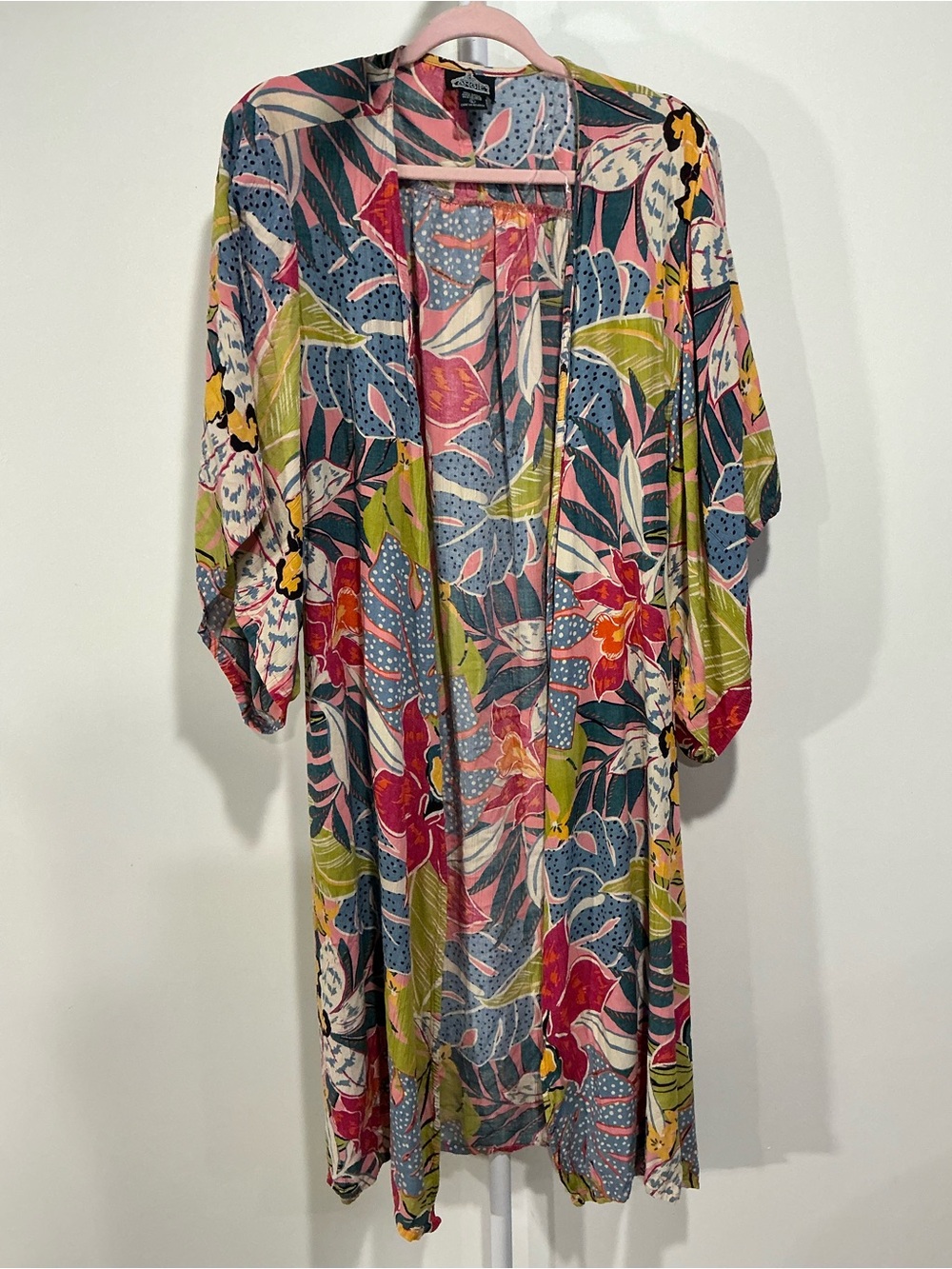 Angie Multicolor Tropical Print Long Sleeve Kimono